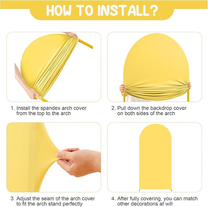 Yellow Arch Backdrop Covers - 7.2FT, 6FT Spandex Fitted Wedding Arch Stand Covers Round Top Chiara Arch Backdrop Cover for Wedding Birthday Party Decoration