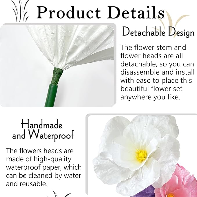 Giant Paper Flowers Decorations for Wall, 3Pack Large Fake Artificial Flower for Decoration, Waterproof Colorfast for Wall Room Decoration Bridal Shower Baby Shower Wedding Decor (Purple Pink White)