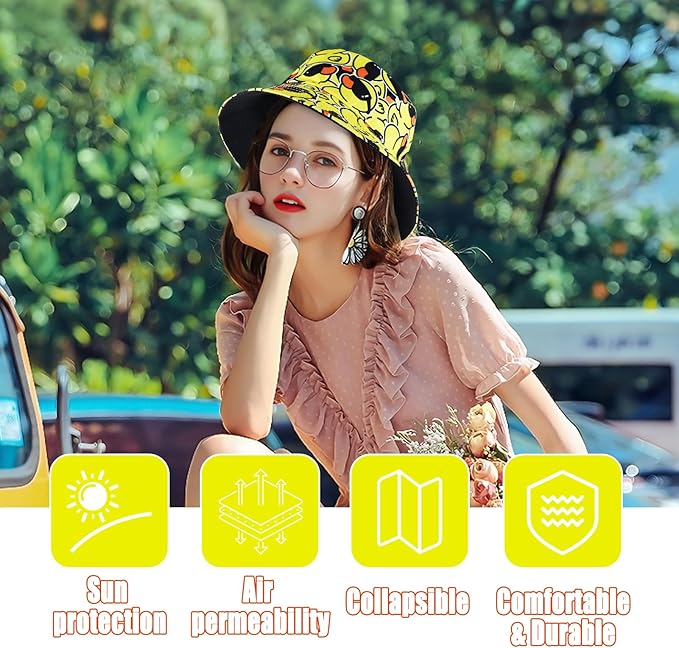 Sun Hat for Women Bucket Hat Cotton Reversible Summer Travel Beach Fishing Cap