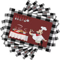 Chef Kitchen Linen Placemats Set of 6 Black White Buffalo Plaid Cooking Theme Placemats for Indoor Outdoor Party Home Desktop Dining Room Decor 12x18 Inch
