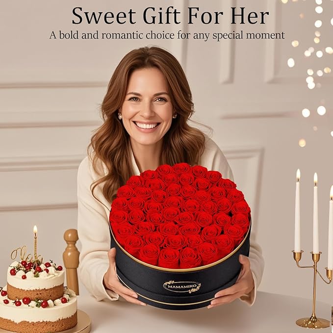 50 Preserved Roses in a Gift Box for Her - Forever Flowers for Delivery, Eternal Rose Mothers Gifts for Mom, Wife Anniversary Birthday Gifts for Women, Red