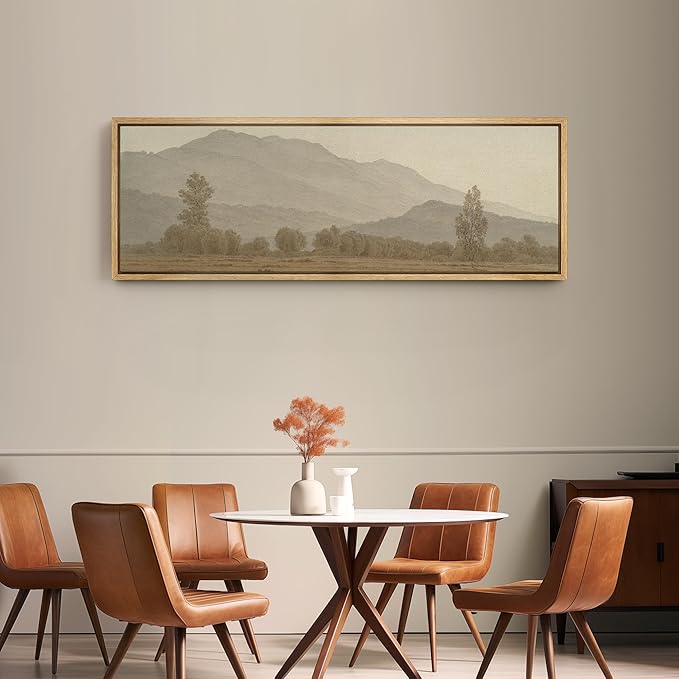 SIGNFORD Large Framed Canvas Print Wall Art Misty Mountain Landscape Tranquil Nature Scenery Illustrations Modern Art Calm Warm for Living Room, Bedroom, Office - 60"x20"