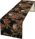 Gothic Table Runner,Vintage Skull Red Floral Pattern Table Runner for Home Kitchen Table Dining Garden Farmhouse Wedding Party Decor 13x70 Inch