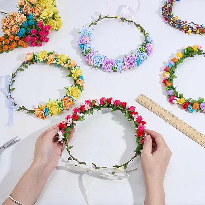 INFUNLY 30 Set DIY Artificial Flower Wreath 6-Color Rose Wedding Crowns Making Kit Berries Branches Hanging Floral Wreath for Front Door Make Your Own Flower Headbands Bracelets Kit for Women Girl