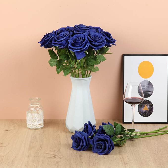 15pcs Fake Roses Artificial Silk Flowers Faux Rose Flower Long Stems Bouquet for Arrangement Wedding Centerpiece Party Home Kitchen Decor