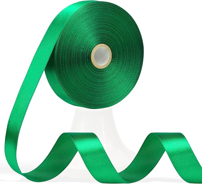 60 Yards Green Satin Ribbon 3/4 Inch, Solid Polyester Fabric Ribbon for Gift Wrapping, Crafts, Flower Bouquet, Wedding, Baby Shower, Festival, Christmas, Halloween