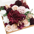 Ling's moment Fake Flowers Box, Faux Artificial Greenery Stems Foam Roses Gardenia Silk Dahlia Fabic Flower for Centerpieces Bouquet Wedding Vase Decorations, Marsala & Soft Peach, Grand Combo