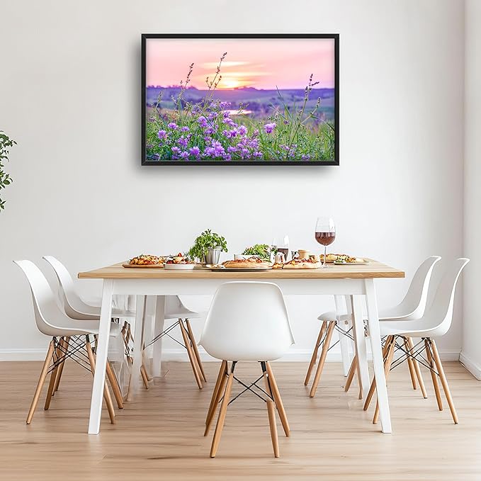 Nature Scenery Large Wall Art Sunset Framed Wall Decor for Living Room Countryside Wildflowers Pictures Oversized Canvas Print Painting Modern Extra Large Framed Artwork for Bedroom Office 36"x24"