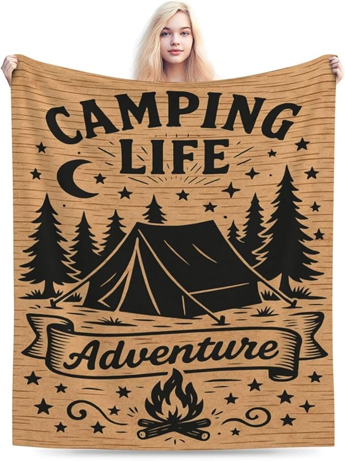Camping Blanket Camper Throw Blanket Soft Cozy Fleece Fuzzy Stuffed Plush Flannel Gifts for Girls Women Boys Kids Adults 60"X80"