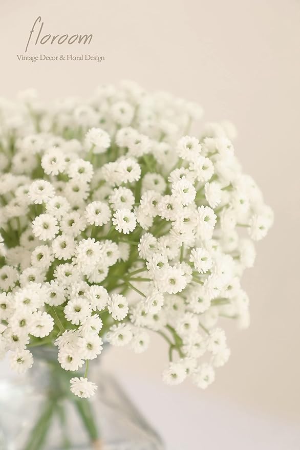 Floroom 18pcs Artificial Babys Breath Gypsophila Greenery Sprays, Real Touch White Fake Flowers for Wedding Bouquets Centerpieces Floral Arrangements and Decorations