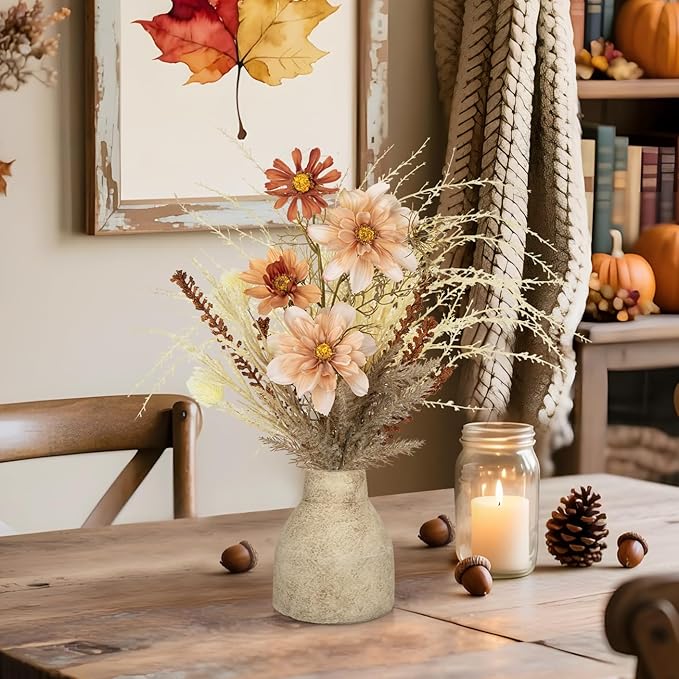 Hollyone Faux Fall Pampas Grass with Vase, Fall Flowers Artificial for Decoration Arrangement Bouquet Plant in Ceramic Vase Fluffy Boho Home Decor Fake Pompass Pompous Grass Floral Autumn Decorations