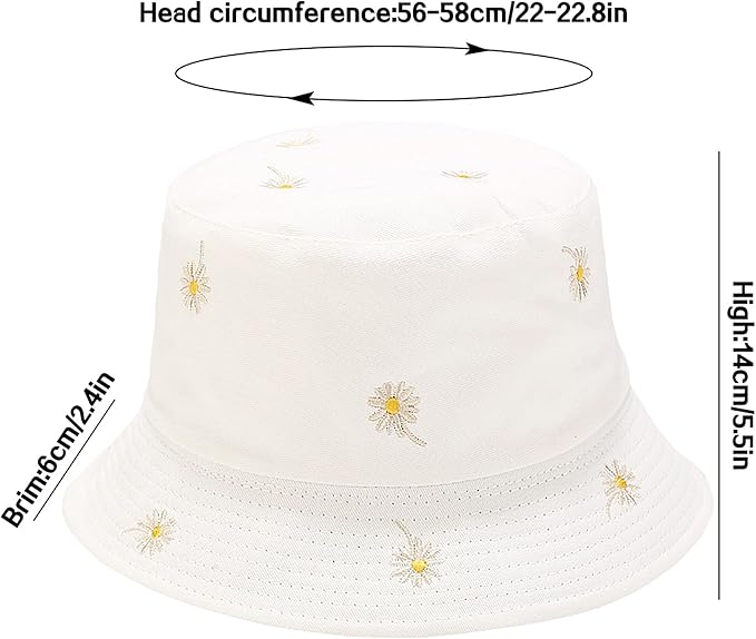 Flower Reversible Bucket Hat Cotton Summer Travel Beach Sun Hats Emboridery for Women Men