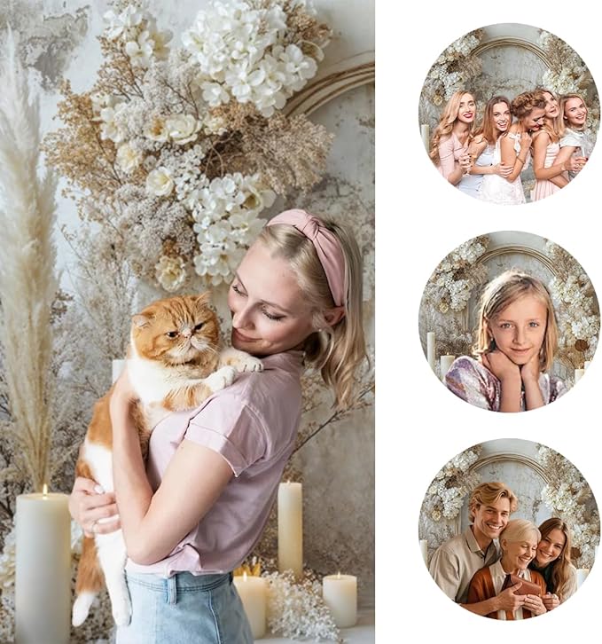 7x5ft Vintage White Flowers Backdrop Romantic Candles Old Concrete Wall Photography Background for Wedding Mothers Day Valentines Day Bridal Birthday Princess Couples Women Portraits