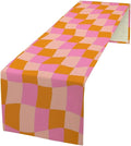 Checkered Table Runner Orange Retro 60s70s Boho Style Kitchen Restaurant Decoration Suitable for Indoor and Outdoor Festival Home Wedding Party Table Runner 13x70 Inch