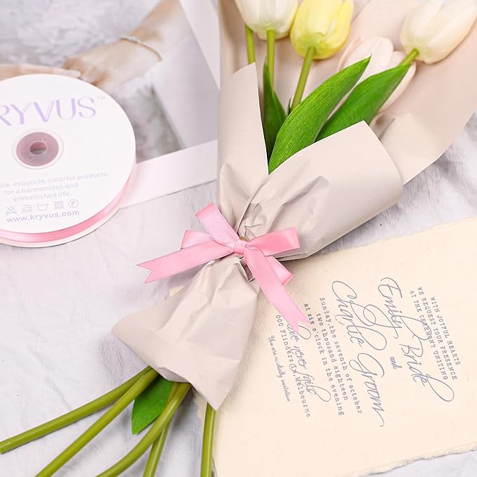 Double Faced Pink Satin Ribbon, 1/2 Inch X 25 Yards Polyester Pink Ribbon for Gift Package Wrapping, Crafts, Bow Making, Sewing, Flower Bouquet, Wedding Party Decor