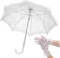 Mini Lace Umbrellas, White Embroidery Parasol Floral Lace Wrist Gloves for Women Vintage Bridal Umbrella Set for Wedding Tea Party Photography Props