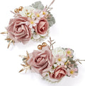 Serwalin Set of 2 Wrist Corsage for Wedding, 6-7 Inc𝗵 Corsages for Bridesmaid Mother Grandmother, Artificial Flowers for Prom Ceremony Anniversary Cake Topper(Pink)