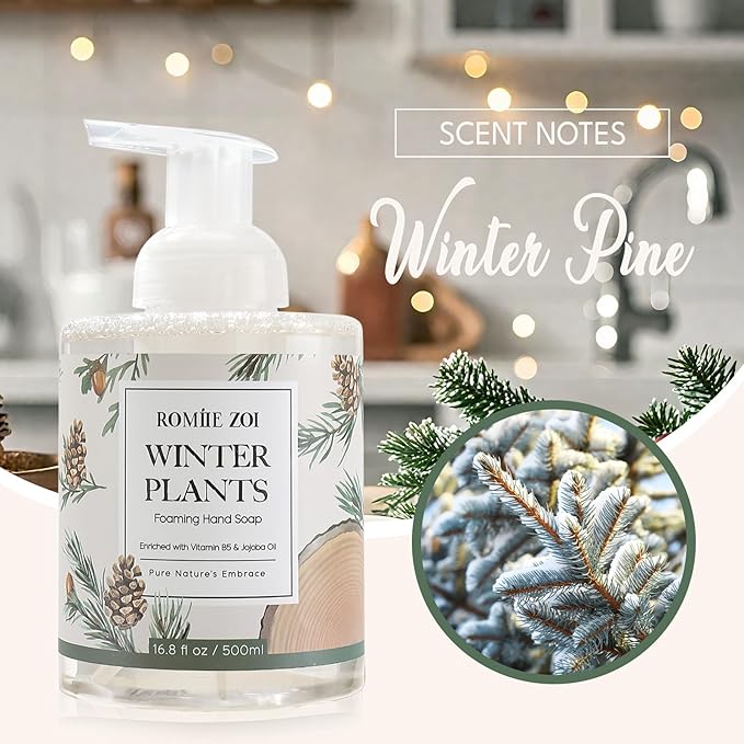 ROMIIE ZOI Christmas Foaming Hand Soap with Gift Box- Winter Plants, Infused with Winter Pine Scent - 500ml/ 16.8oz