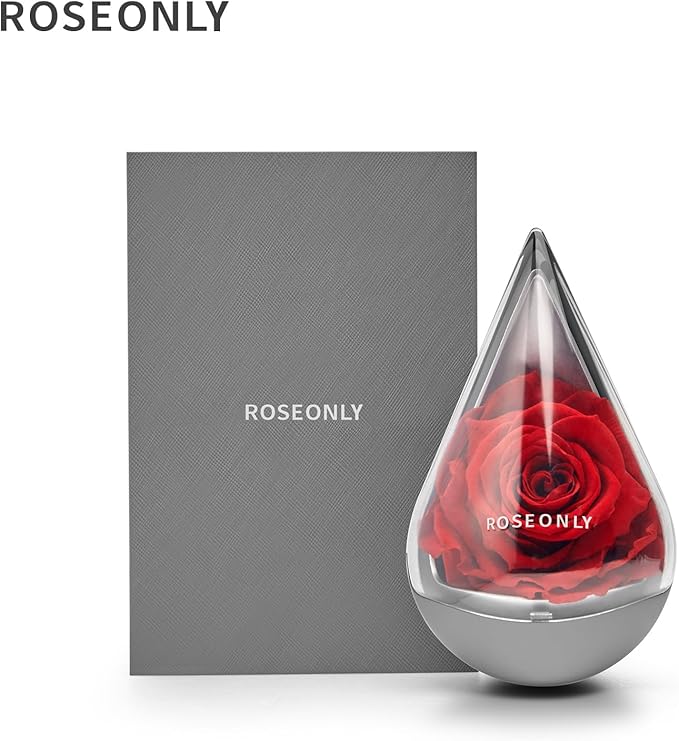 Preserved Rose with Water-Drop Shape, Eternal Flowers Gifts for Women Girlfriend Wife Mothers Real Roses Presents for Her Valentine's Day Christmas Birthday Mother's Day Anniversary (Red)