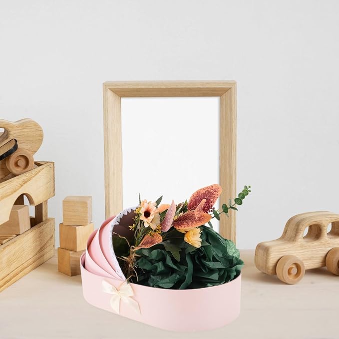 KOMBIUDA Valentine Day Bouquet Packaging Box Pink Floral Cradle Shape Box Half-open Design for Flower Arrangements Shower Anniversary Wedding