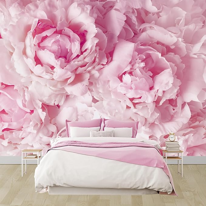 WFBHUA-Pink Floral Wallpaper Peel and Stick Peony Flower Self Adhesive Mural for Girl's Room Bedroom 157“x108