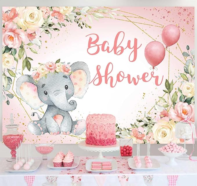Elephant Baby Shower Backdrop for Girl Blush Pink Floral It's A Girl Baby Shower Party Decoration Photography Background A Sweet Little Peanut Banner Photoshoot Supplies 7x5ft