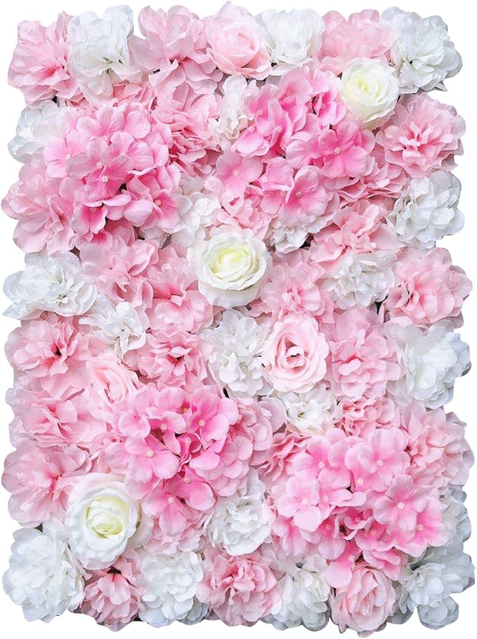 16"x 24" Artificial Flower Wall Panels,Flower Wall Mat Silk Flower Panels for Outdoor Garden Backyard Fence Fence Privacy Screen and Indoor Wall Decor (6Pcs Pink+White,Style 2)