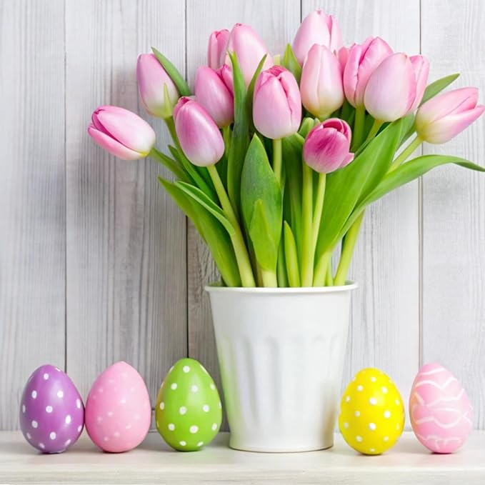Sggvecsy 15 Pcs Fake Tulips Artificial Flowers Real Touch PU Faux Flowers Tulip Stems for Wedding Spring Bouquet Floral Arrangement Home Party Office Decorations for Mother's Day (Rose Pink)