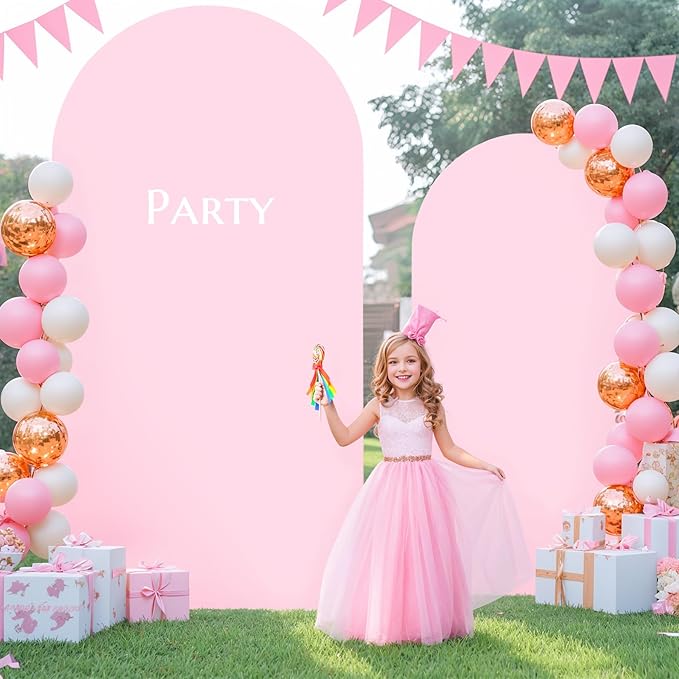 Baby Pink Arch Backdrop Covers - 6.6FT, 5FT Spandex Fitted Wedding Arch Stand Covers Round Top Chiara Stretchy Arch Backdrop Cover for Wedding Birthday Party Decoration