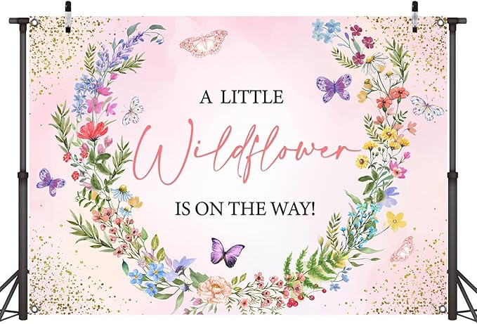 Sensfun Pink Floral A Little Wildflower is On Her Way Baby Shower Backdrop Banner Decorations Wild Flowers Theme Backdrops Background for Girls Baby in Bloom Baby Shower Party Decor Photo Props 6X4ft