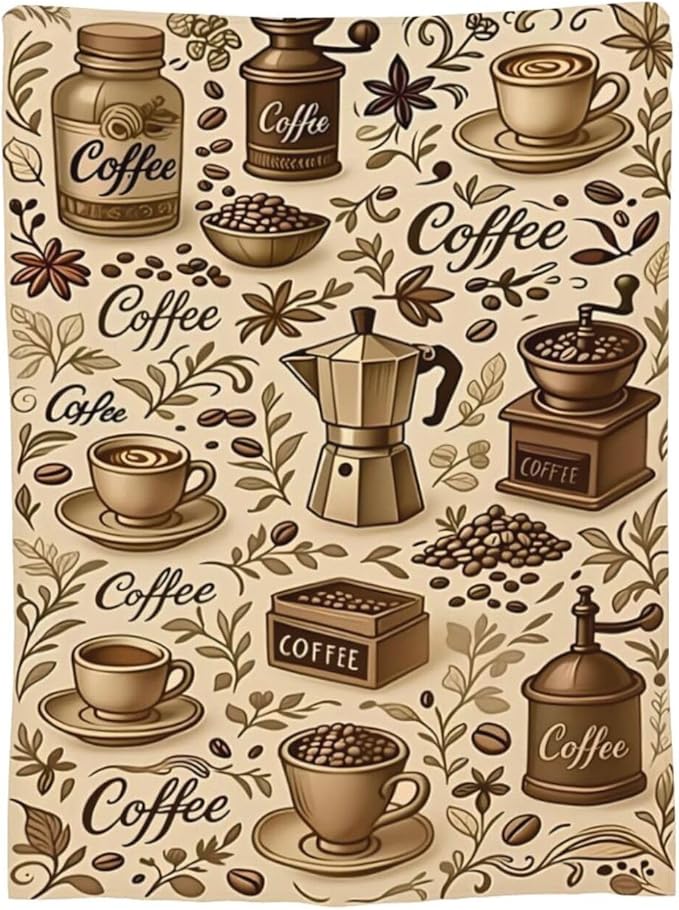 Coffee Blanket Cafe Throw Blanket Food Soft Cozy Fleece Fuzzy Stuffed Plush Flannel Gifts for Girls Women Boys Kids Adults 40''x50''