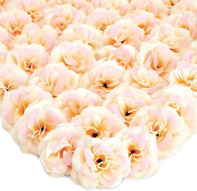 Bright Creations Artificial Roses - 3-Inch Champagne, 50-Pack Stemless Silk Heads - Silk Roses for Wedding DIY Bouquets - Gold Flowers for Centerpieces & Home Decor