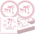40Pcs Pink Bow Birthday Decorations Pink Bow Plates and Napkins Set Party Supplies for Baby Shower Decor Bachelorette Coquette Birthday Decorations for Girl