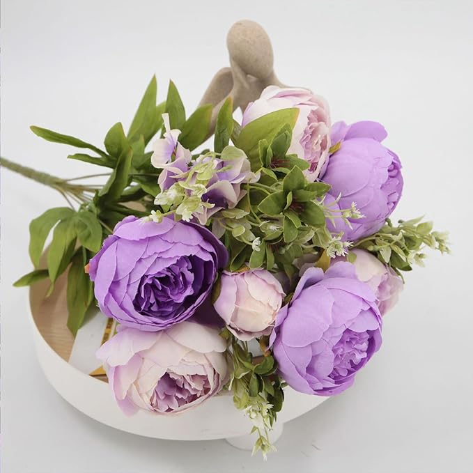 FagusHome 25 Pcs Silk Peony Artificial Flower Heads 4 inch Fake Peony Flowers Heads with Stems Artificial Peony Flower Heads in Bulk Wholesale for Wedding Home Decor (Purple)