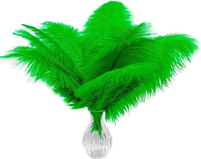 Piokio 20pcs Natural Green Ostrich Feathers 10-12 inch (25-30cm) Bulk Feathers for Home Decoration and DIY Clothing and St. Patrick Decoration, Gatsby Decorations