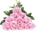 DuHouse 10pcs Fake Roses Artificial Silk Flowers Faux Rose Flower Long Stems Bouquet for Arrangement Wedding Centerpiece Party Home Kitchen Decor (Pink)