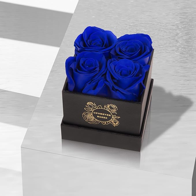 4-Piece Preserved Roses in a Box, Preserved Flowers, Roses Gift for Her, Royal Blue