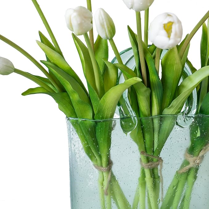 15pcs Artificial Tulips Flowers, Real Touch Latex Bouquet, Fake Tulips for Office Wedding Party Home Kitchen Garden Decoration-B White
