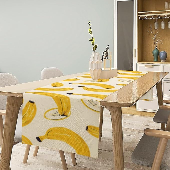 Banana Table Runner, Kitchen Dining Table Decor, Watercolor Tropical Fruit Palm Leaves Table Runners for Indoor Outdoor Home Farmhouse Holiday Wedding Birthday Party Decoration, 13 x120 in