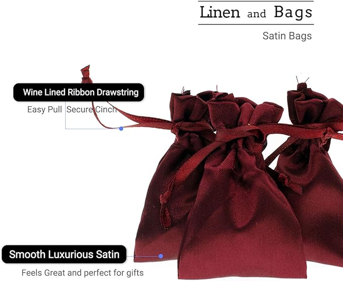 3" x 4" Wine Satin Gift Bags, Jewelry Bags, Wedding Favor Silky Drawstring Baby Shower Christmas 50 per Pack