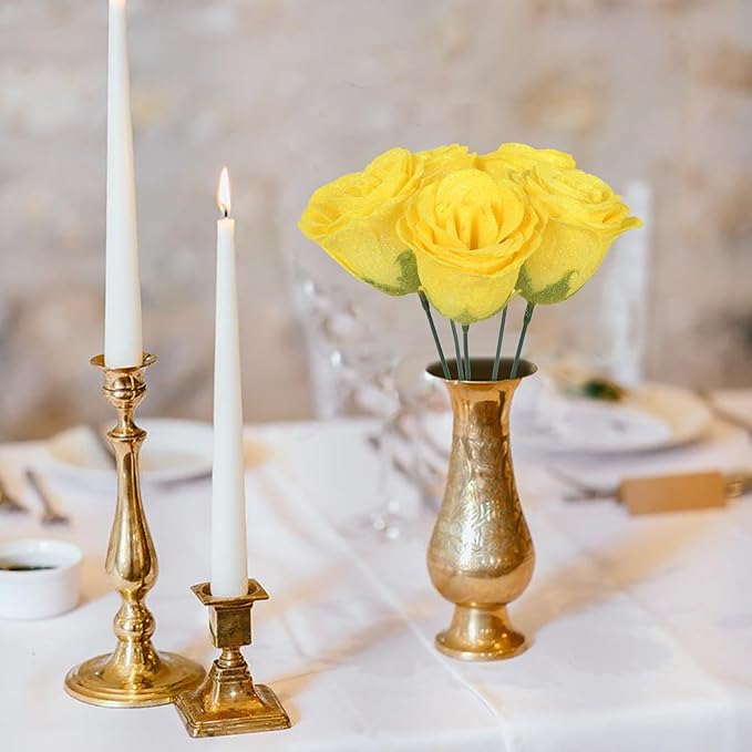 30PCS Yellow Glitter Roses Artificial Flowers Fake Roses with Stems for Wedding Bouquet Party Christmas Home Decor(Yellow)