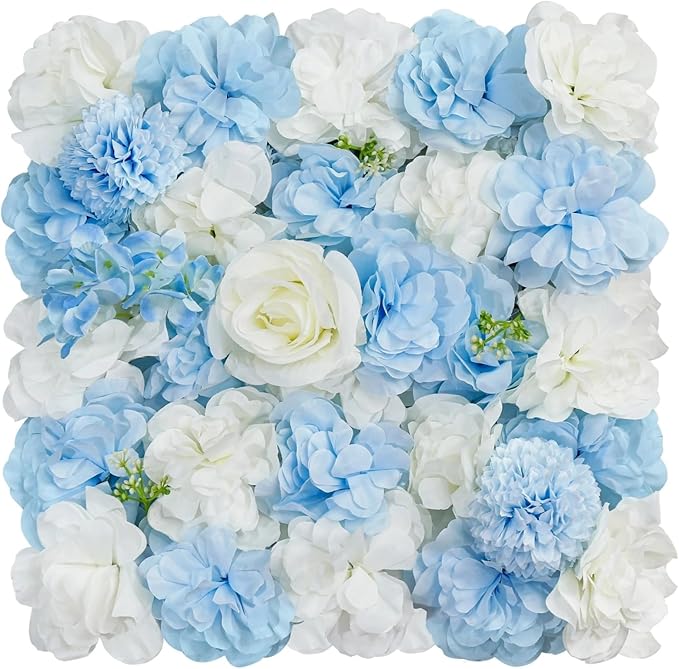 Blue Flower Backdrop Wall 5ftx3.74ft Fake Rose Wedding Backdrop 3D Floral Wall Panels for Baby Shower Party Bridal Wedding Background Decor