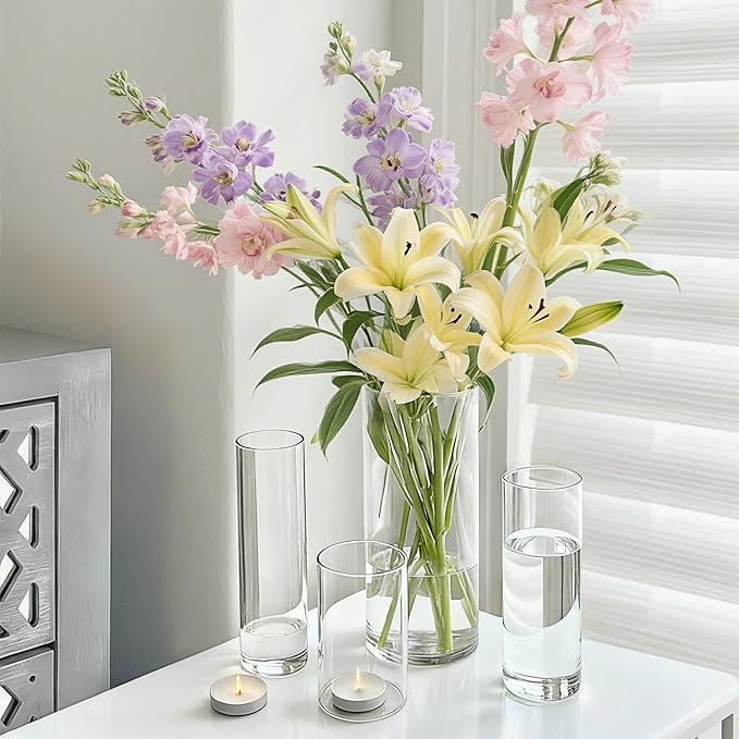 Cylinder Glass Bud Vases Set of 30 Clear Flower Vase for Centerpieces Shelf, Modern Small Vases for Living Room Bedroom Office Home, Decor for Wedding House Warming Party