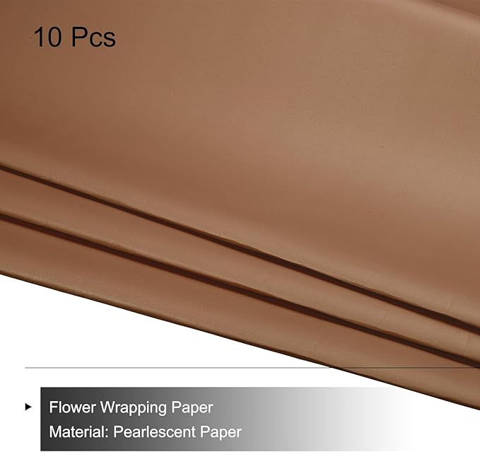 MECCANIXITY Pearlescent Film Flower Wrapping Paper 22.8x22.8 Inch Waterproof for DIY Crafts, Gift/Gift Box Packaging Caramel Color Pack of 10