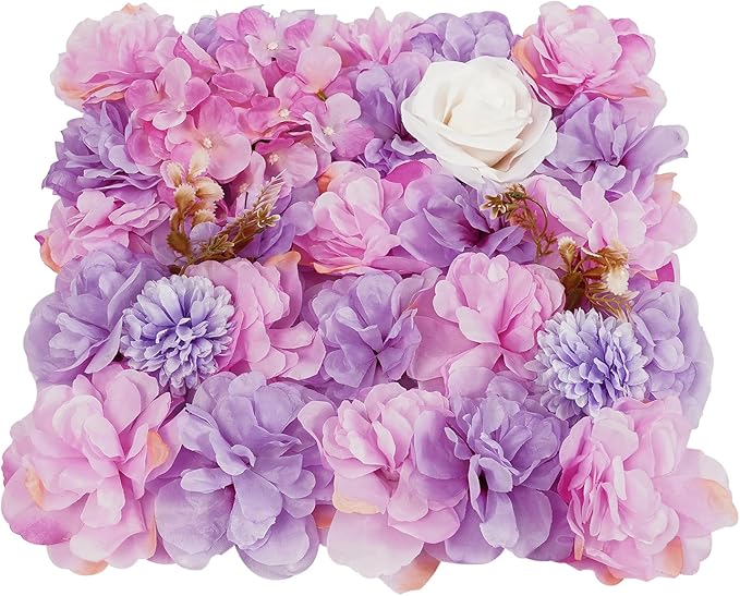 12Pcs Artificial Flower Wall Panel 3D Floral Backdrop Wall 15" X 15" Flower Panel Decor Flower Backdrop Faux Rose Panels for Party Home Background Decor, Pink