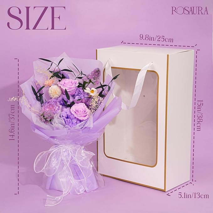 Rosaura Preserved Flowers Bouquets, Natural Real Roses for Delivery Prime, Forever Rose Bouquets Valentine's Day, Mother's Day, Christmas, Birthday Gifts-Light Purple (with vase)