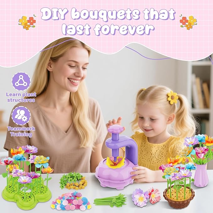 FUNZBO Fabric Flower Bouquets Toys Craft Kit, DIY Arts and Crafts for Kids Ages4-6, Flower Making Toys for 4 5 6 7 8+Year Old Girl Christmas Birthday Gifts, Creative Activity Craft flowers fot Toddler