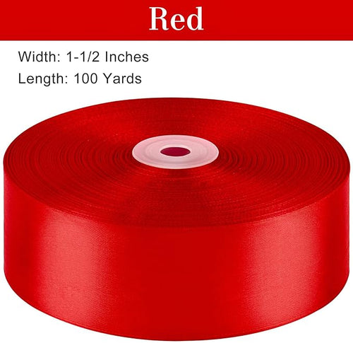 1-1/2 Inches 100 Yards Red Satin Ribbon, Solid Fabric Ribbon Roll for Flower Bouquets, Gift Wrapping, Wedding, Christmas, Handmade Crafts