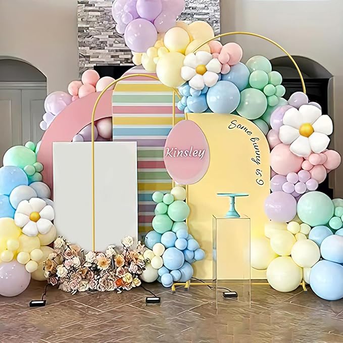 Gold Metal Wedding Arch Backdrop Stands Set of 2 (7.2FT & 6.6FT), Metal Square Balloon Arch Frame for Birthday Party, Ceremony, Baby Shower