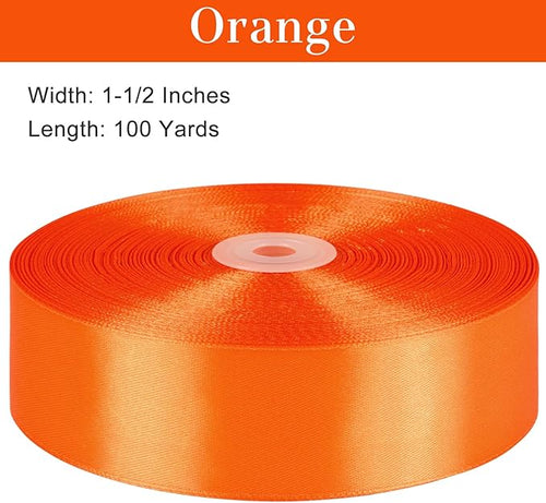 1-1/2 Inches 100 Yards Orange Satin Ribbon, Ribbon Roll for Flower Bouquets, Gift Wrapping, Wedding, Handmade Crafts
